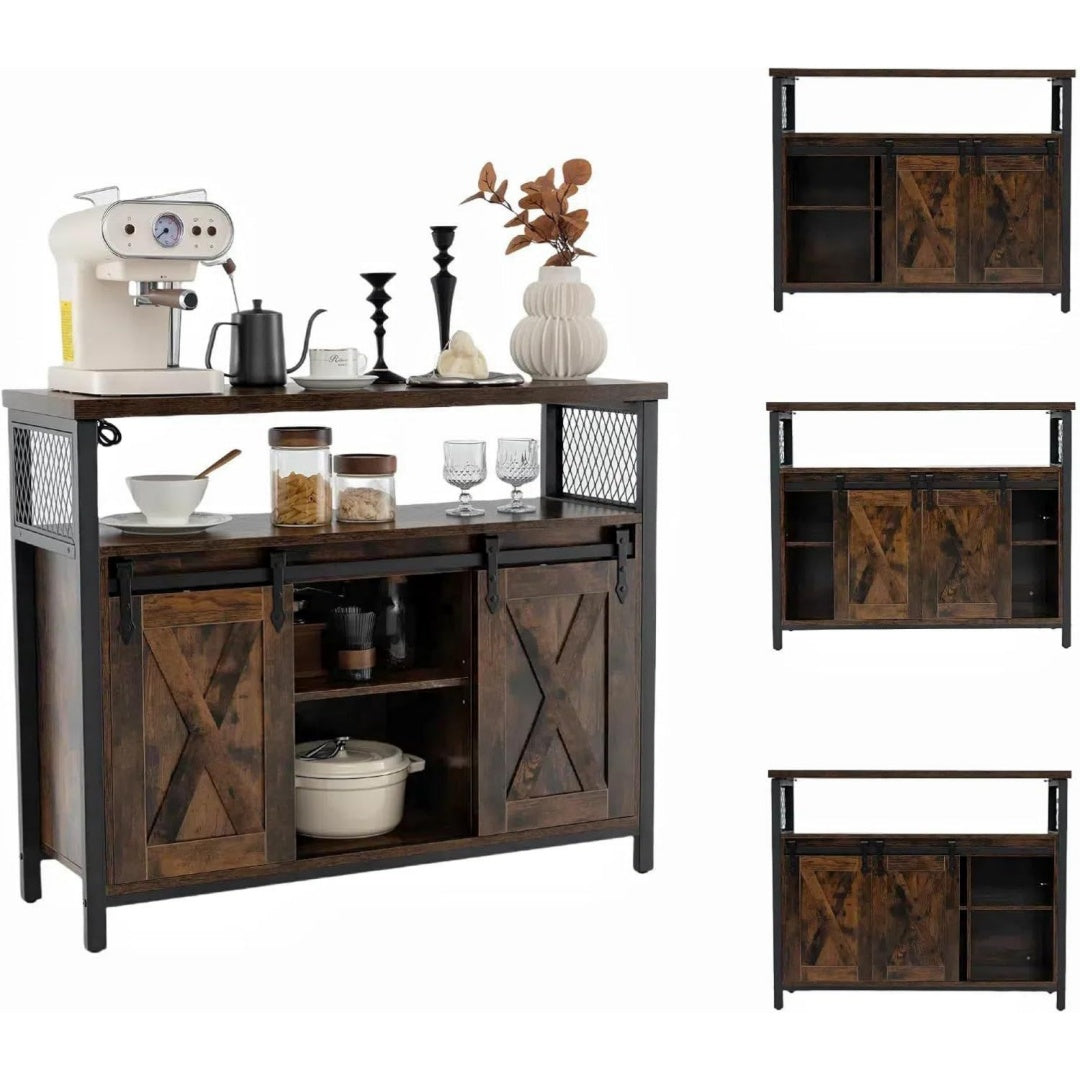 Verstellbare Ablagen praegen das Sideboard in Dunkelbraun