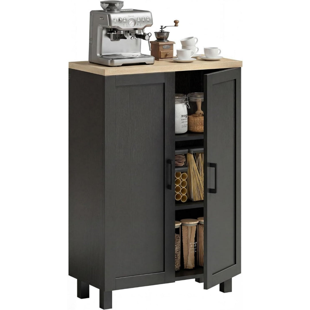Holzoptik an dem Sideboard aus Samt und Holzwerkstoff