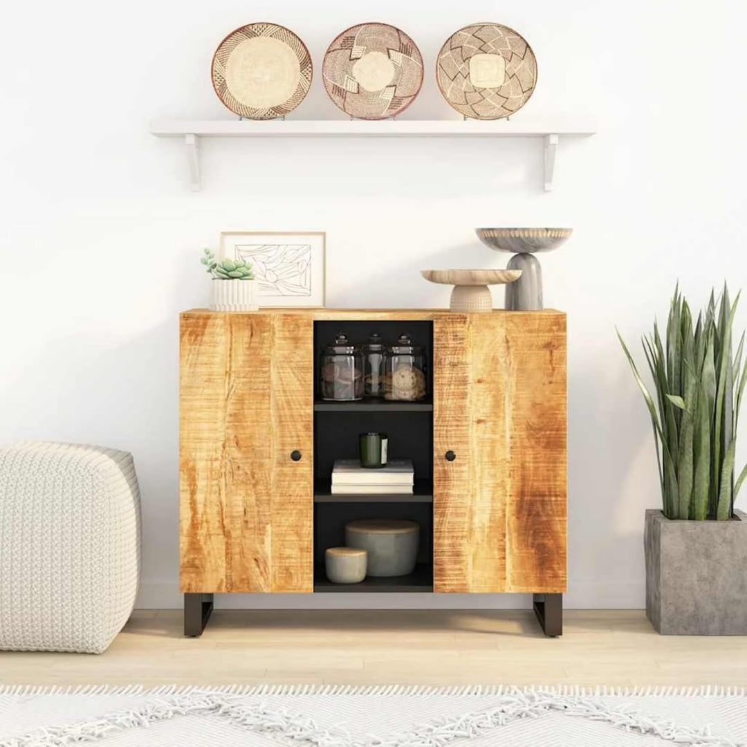 Sideboard aus Metall und Mangoholz mit offenen Ablagen