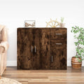 Das Sideboard misst 91 x 29.5 x 75 cm in Eichenbraun