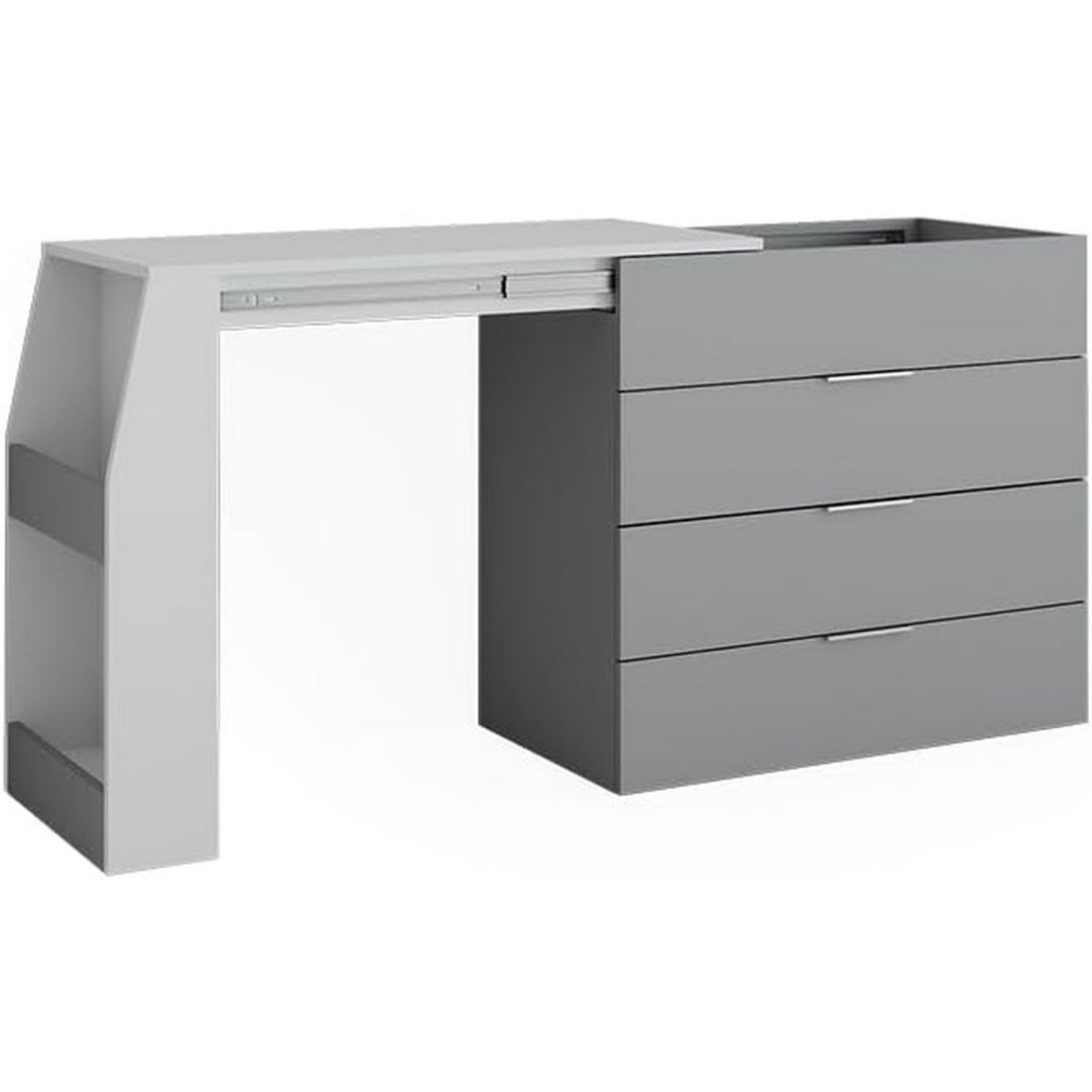 Das Sideboard vereint beschichtete Flaechen mit offenen Ablagen